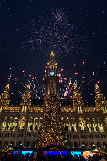 istock Fireworks Over Vienna Rathaus and Christmas Tree at Night 2250285990