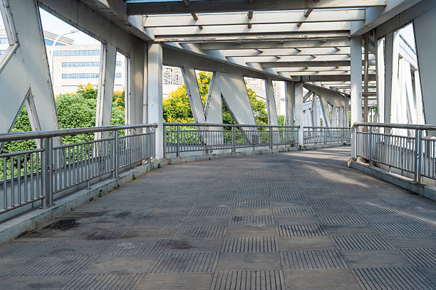 Inside of a modern overhead pedestrian bridge