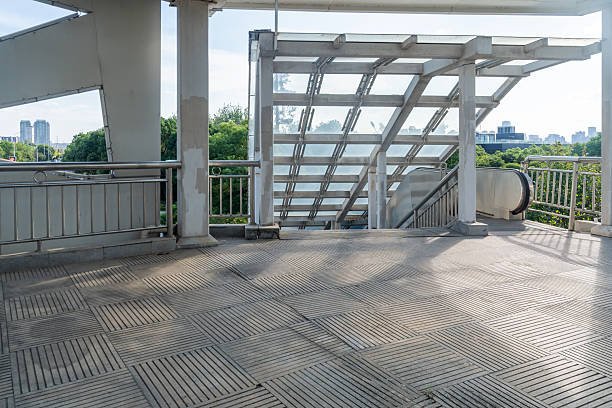 Inside of a modern overhead pedestrian bridge