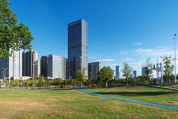 istock city park with modern building background in shanghai 2250293645