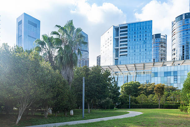 istock city park with modern building background in shanghai 2250293691