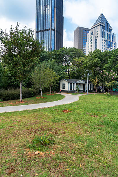 istock city park with modern building background in shanghai 2250300908