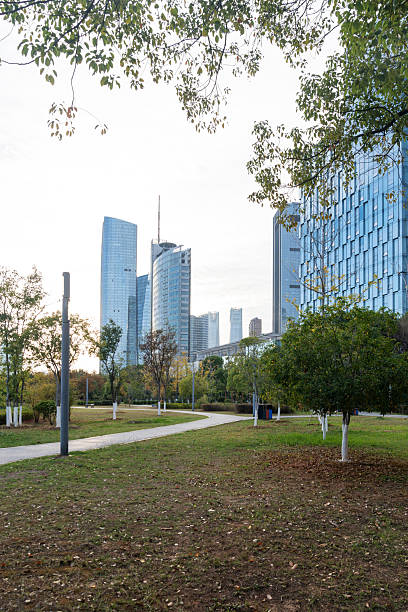 istock city park with modern building background in shanghai 2250304335