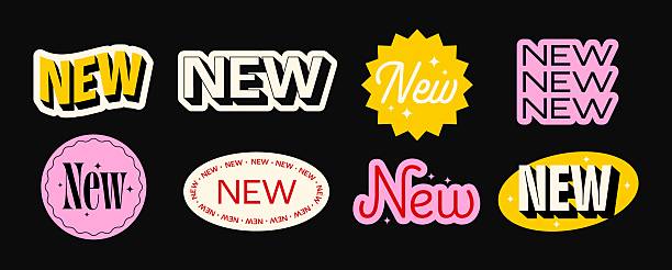 Set of colorful NEW sticker labels in retro and modern styles. Vector illustration.