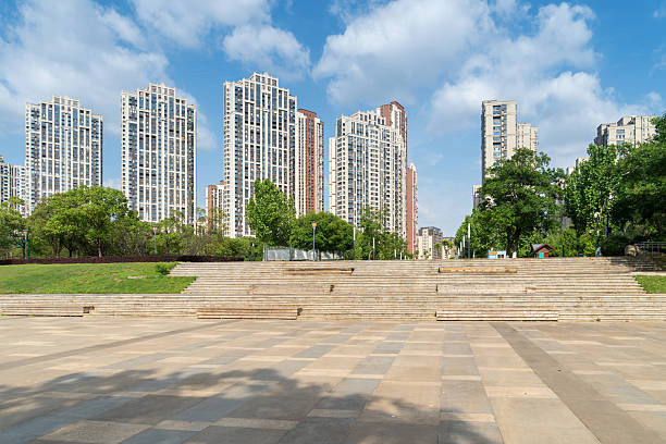 istock empty, modern square and skyscrapers in modern city 2250307387