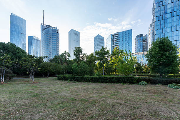 istock city park with modern building background in shanghai 2250311380