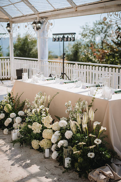 istock Wedding table with fresh flowers decoration. Forest / garden wedding 2250314791