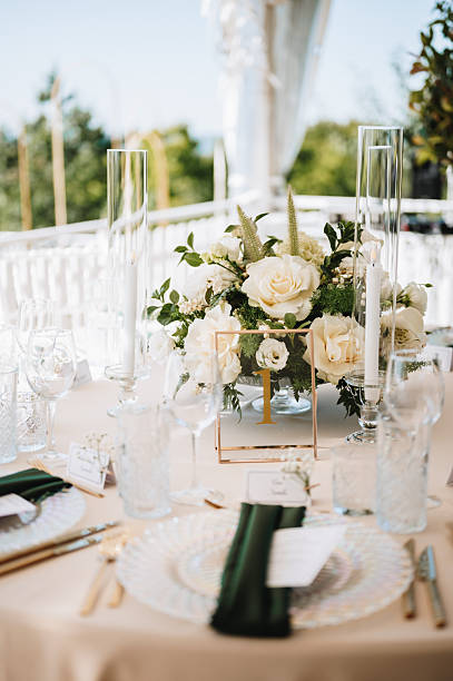 istock Wedding table with fresh flowers decoration. Forest / garden wedding 2250314800