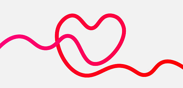 Red abstract wavy line design with heart shape symbolizing love.