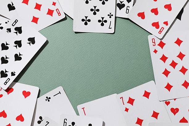 istock Playing cards on color background, top view. Gambling concept 2250333850