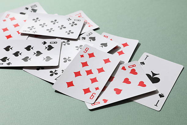 istock Playing cards on color background, top view. Gambling concept 2250334384