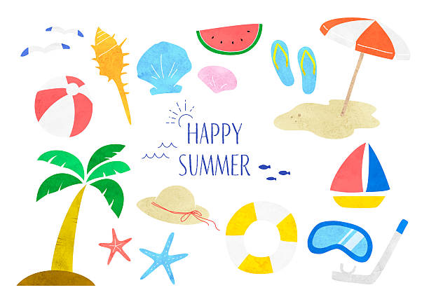 istock Colorful hand drawn illustration set of beach 2250344894