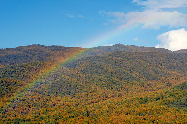 autumn colors of the Thessalian valley around Meteora,part of rainbow in November mountains