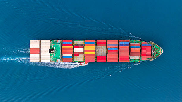 istock Aerial top view container ship at sea. 2250354006
