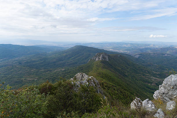 istock Mountain ridge covered with lush forest against the cloudy sky 2250361063
