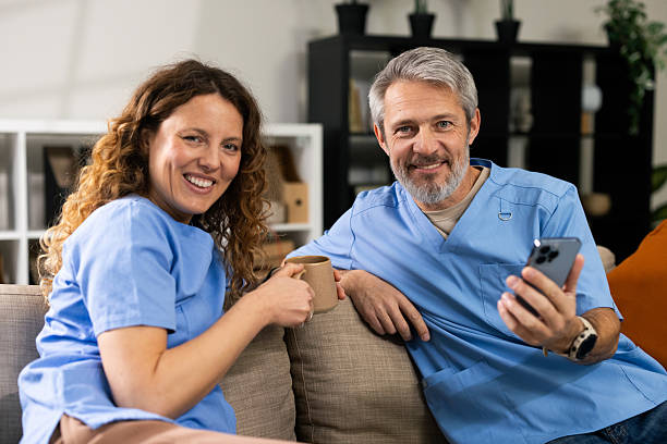 istock Medical professionals relaxing during coffee break at work 2250364284