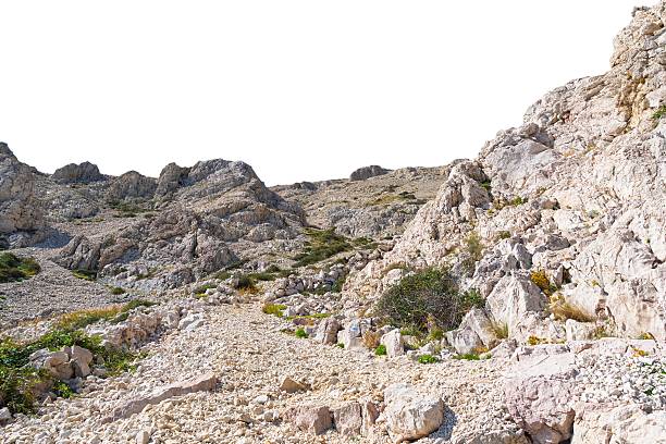 Rocky mountain landscape in arid region. Isolated object.
