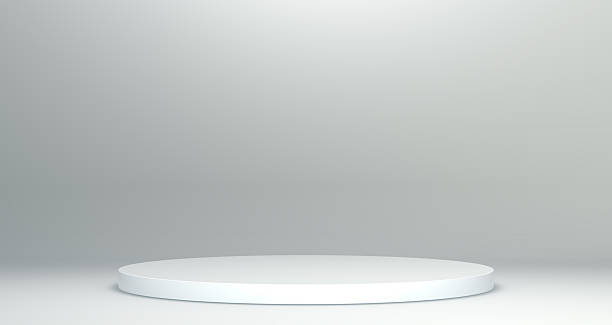 istock 3D Minimalist White Podium on Neutral Gray Background 2250368009