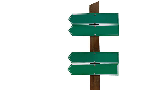 istock Green directional signpost with blank arrows isolated on white background 2250369436