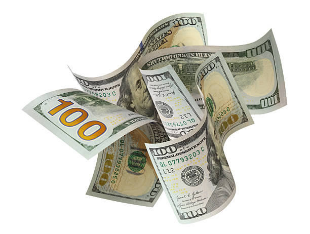 istock Flying hundred dollar bills swirling in dynamic motion, isolated on white background 2250380436