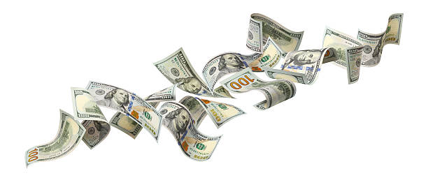 istock Flying hundred dollar bills swirling in dynamic motion, isolated on white background 2250380439