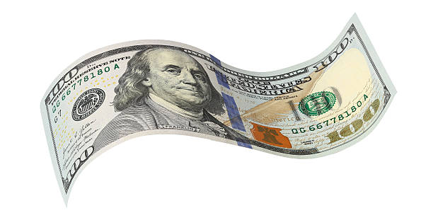 istock Curved hundred dollar banknote on white 2250380465