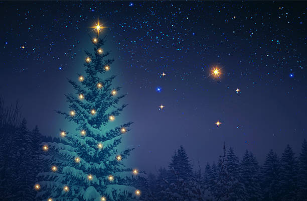 istock Christmas background with glowing pine tree in a winter forest. 2250393097