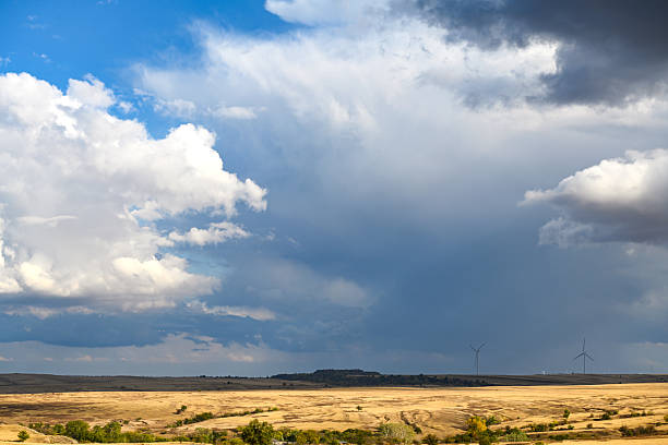 beautiful blue sky with cumulus clouds