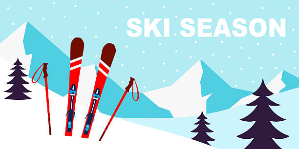 istock Ski Season vector illustration. Mountain landscape with skiing equipment. 2250398022