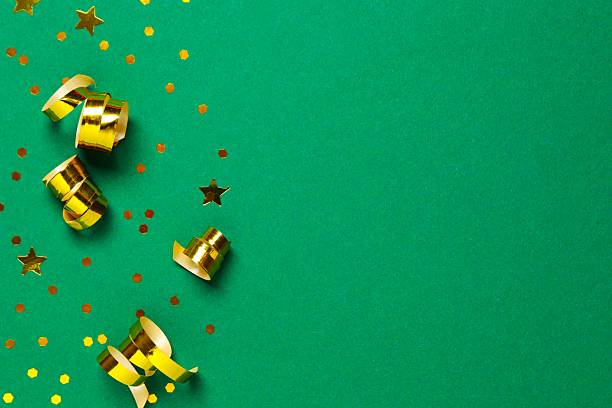 istock Golden confetti on color background, top view 2250403824