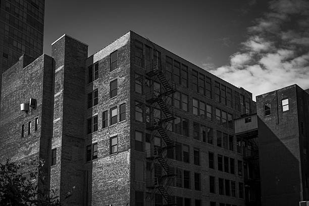 high contrast black and white brick building in downtown chicago