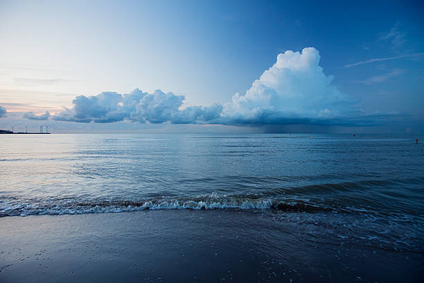 View to the rain cloud over the North Sea