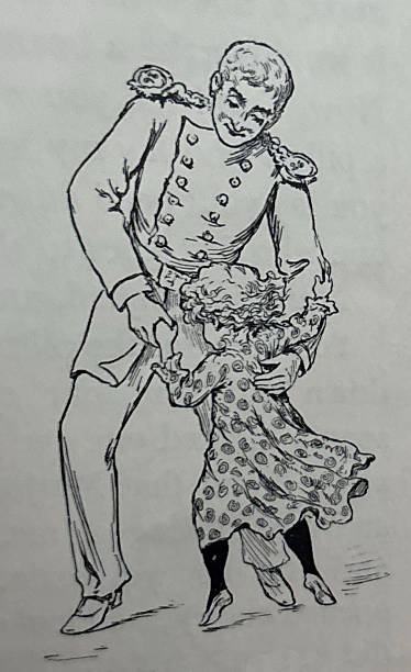 istock Antique illustration - man in a military uniform dancing with a small girl 2250409561