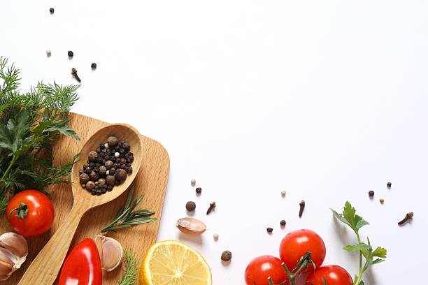 istock Fresh vegetables with herbs and spices, top view 2250413863