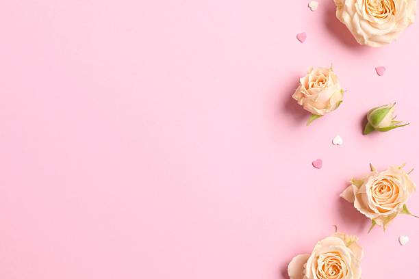istock Beautiful composition with peony roses on pink background 2250414139