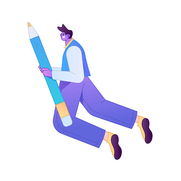 istock Figure holding a fountain pen writing, drawing, creating sketches, hand-drawn illustrations 2250425677