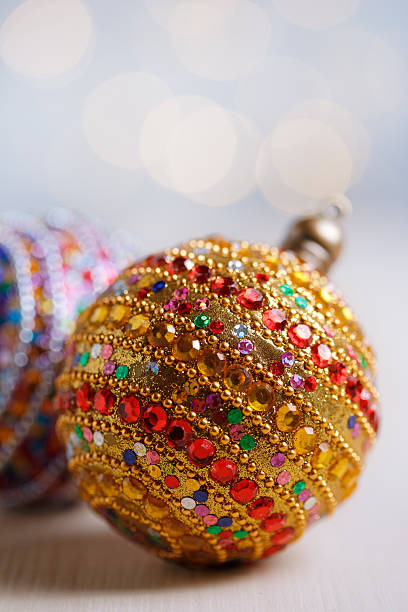 Christmas ornaments with colorful rhinestones