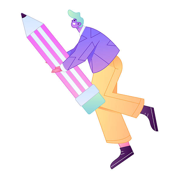 istock Figure holding a fountain pen writing, drawing, creating sketches, hand-drawn illustrations 2250431203