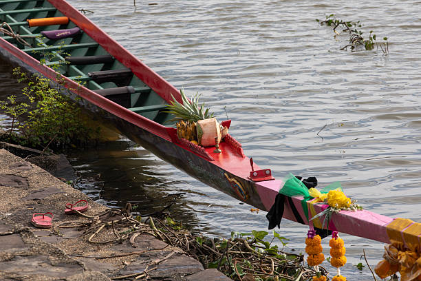 Phimai, Nakhon Ratchasima, Thailand - 2025/08/11: Front of a long tail during the annual Phimai festival.