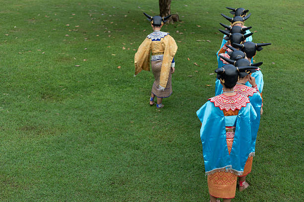 Phimai, Nakhon Ratchasima, Thailand - 2025/08/11: Dancers queue up for performance during the annual Phimai Festival at the Phimai Historical Park.