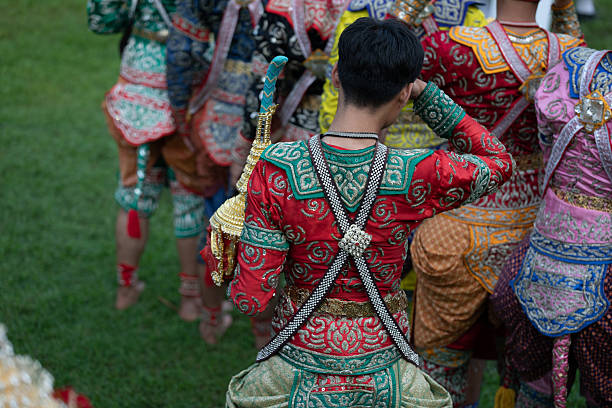 Phimai, Nakhon Ratchasima, Thailand - 2025/08/11: A group of dancers during the annual Phimai Light and Sound Festival at Phimai Historical Park.