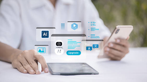 istock Hand Using Tablet With Virtual AI Upgrade And Software Enhancement Icons 2250439545