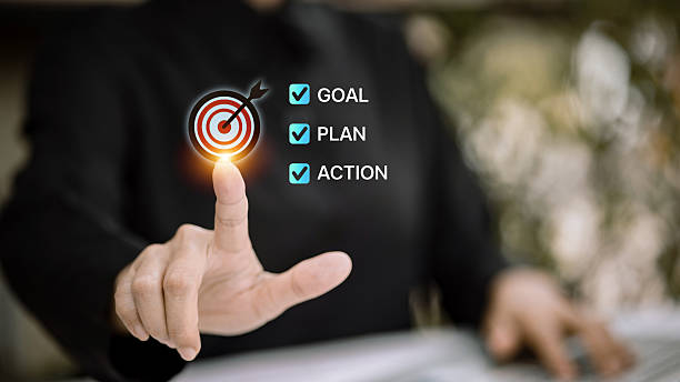 istock Business goal setting with target and action plan checklist 2250441026