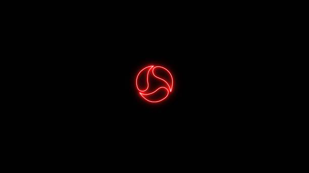 istock Neon progress arrow sign on black background. Abstract neon refresh and recycle icon. 2250465749