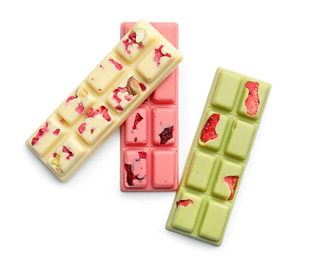 istock Different tasty chocolate bars isolated on white, top view 2250471831
