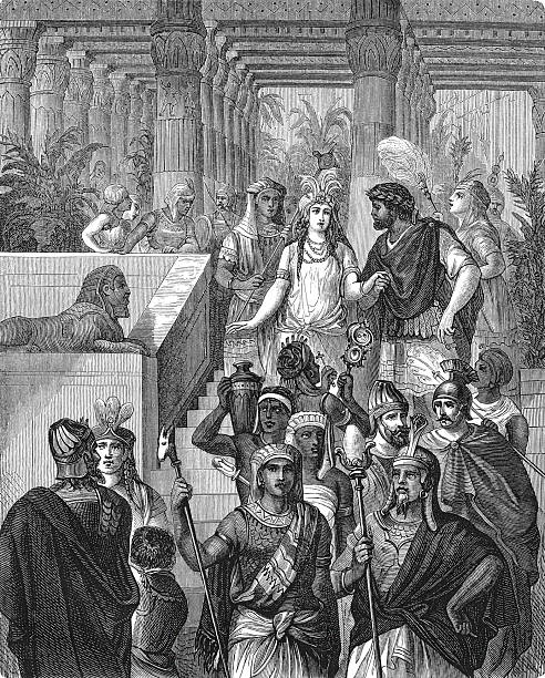 Masinissa marrying Sophonisba with warriors, servants and priests on temple steps, showing Numidian-Carthaginian political union and Hellenistic North African royal ceremony traditions, old vintage illustration, 1880