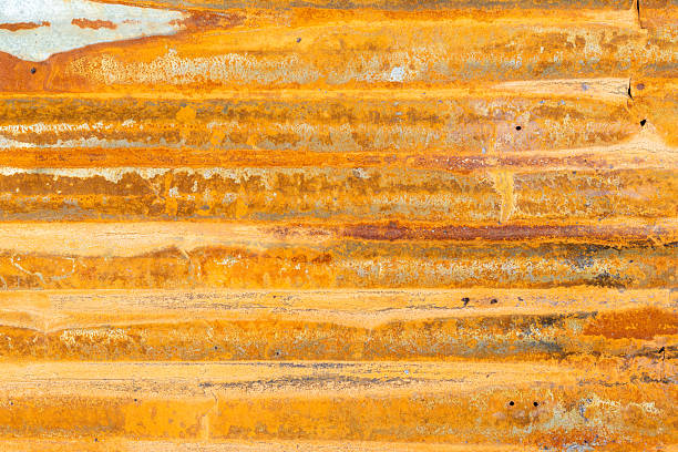 Close-Up of Oxidized Corrugated Metal Sheet Wall Background