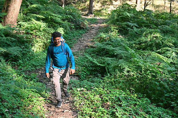Man on a hiking trip in the mountains.