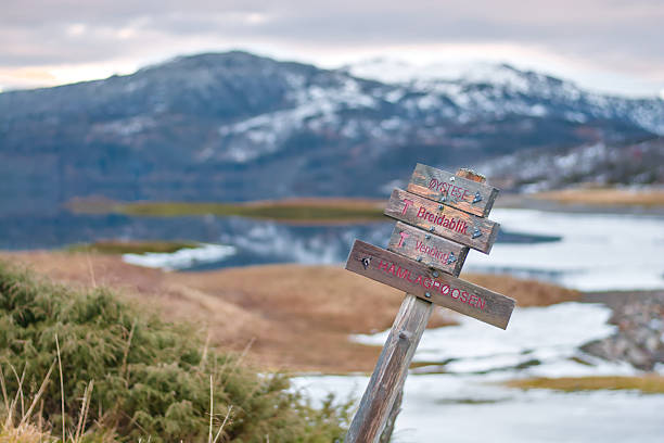 Touristic footpath signa in the Norwegian mountains.