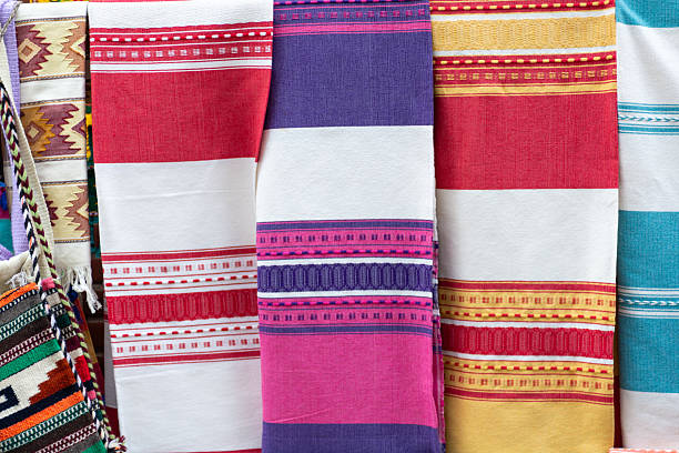 Colorful Traditional Striped Woven Textile Fabric with Ethnic Pattern Design